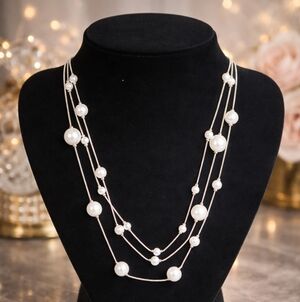 Chic Multi-Strand Pearl Beige Necklace Costume
